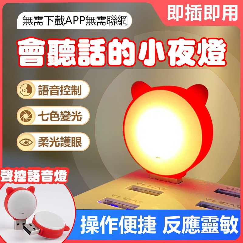 【B-357】萌貓聲控小夜燈 會聽話的小夜燈 智能AI語音燈 USB小夜燈 即插即用 智能聲控燈 氛圍燈 臥室床頭燈 感應燈" 12入/組 (紅利48000點)