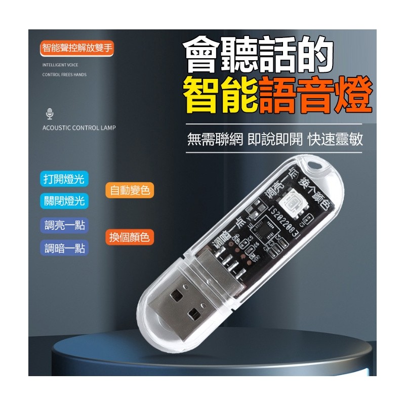 【B-365】USB燈 智能語音燈 USB小夜燈 語音控制燈 迷你小夜燈 智能聲控 七彩氛圍燈 床頭燈 感應燈 usb語音小夜燈" 12入/組 (紅利48000點)